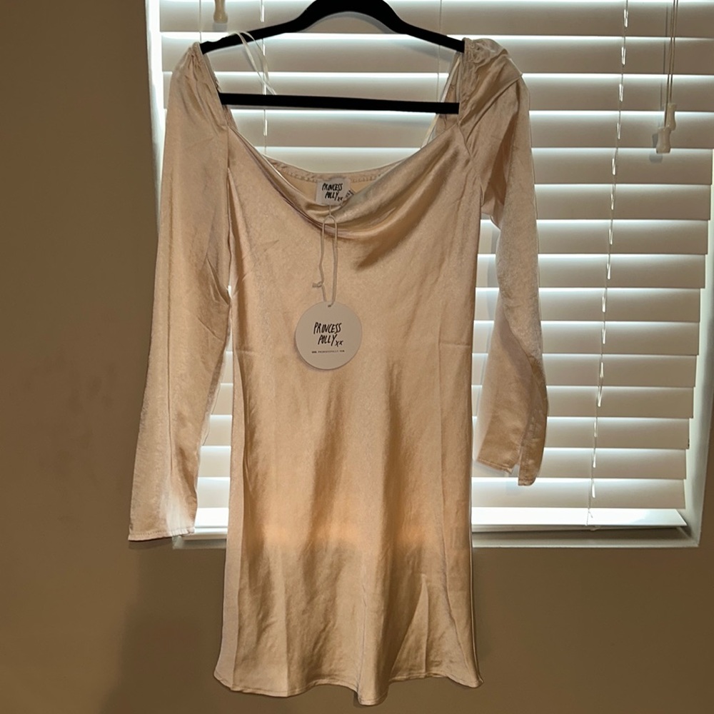 NWT PRINCESS POLLY off white/cream silk long sleeve dress